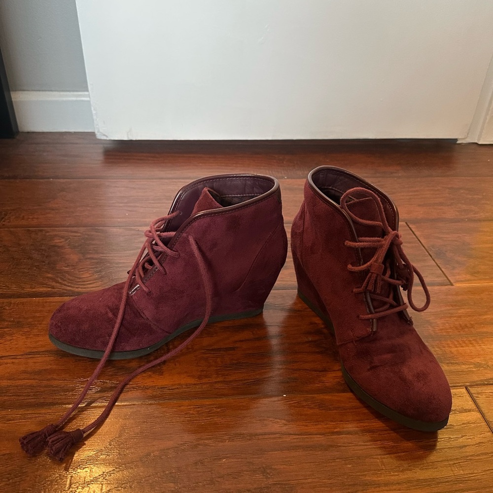 Madden Girl Burgundy Suede Wedge Ankle Boots